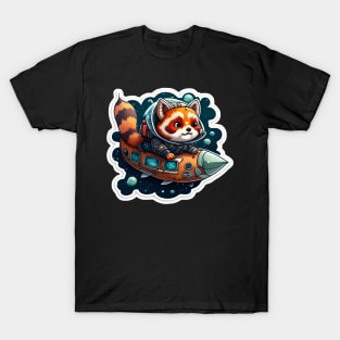 Red Panda Astronaut Rocket ship Sticker T-Shirt
